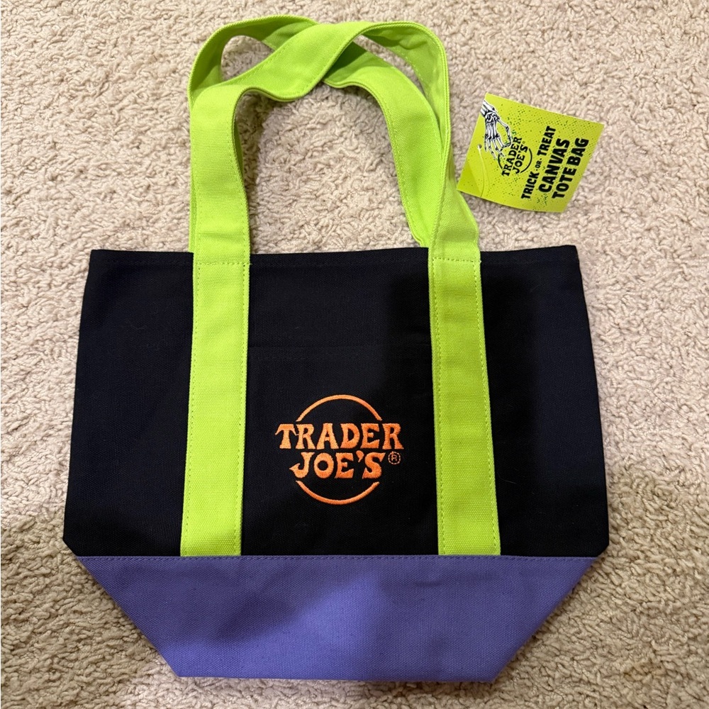Trader Joe's multicolor Black Purple Green Mini Tote Bag Halloween Edition